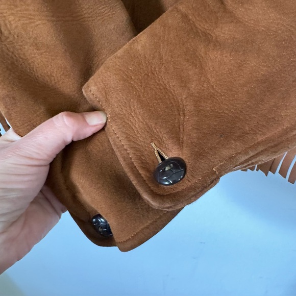 Vintage Brown Fringe Leather Jacket 50s Western Boho Harriswear Womens Medium - Picture 9 of 12